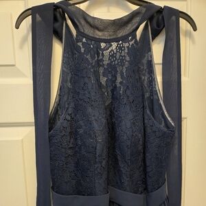 Azazie Navy Lace Halter Prom Dress